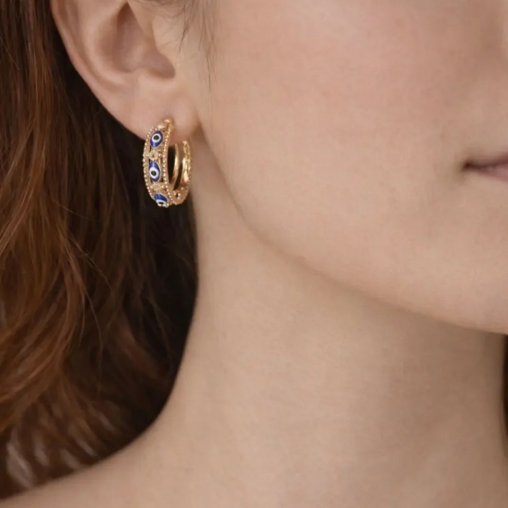 Gold Evil Eye Hoop Earrings N1301